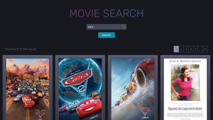 Movie search results.